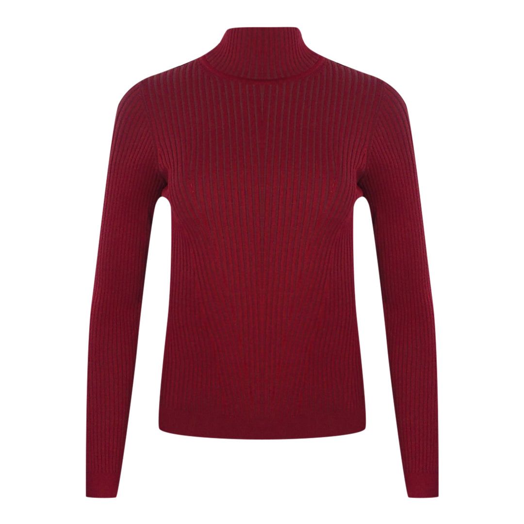 Gerippter Strickpullover mit Stehkragen