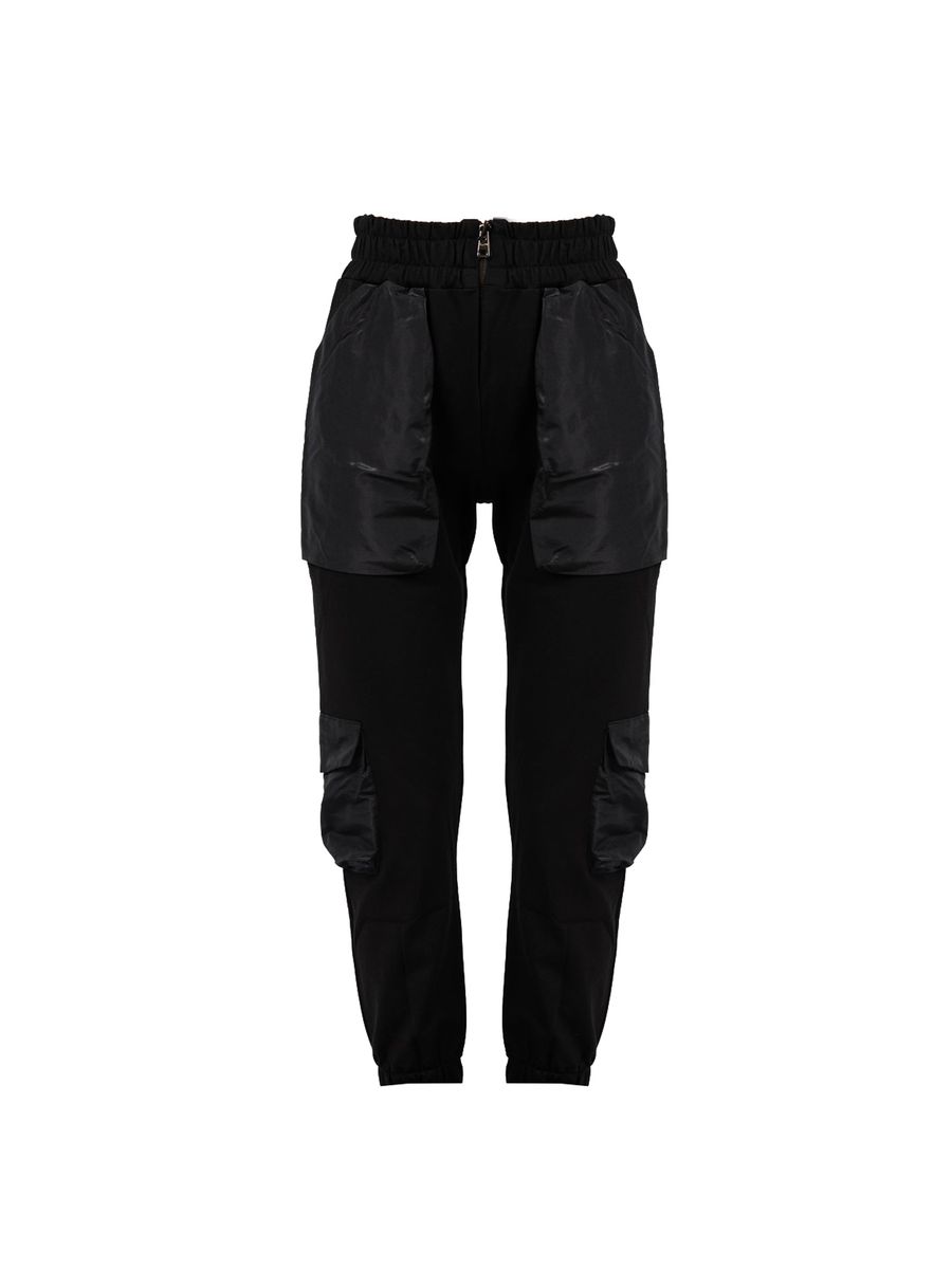 High-Waist Cargo-Jogginghose aus Materialmix