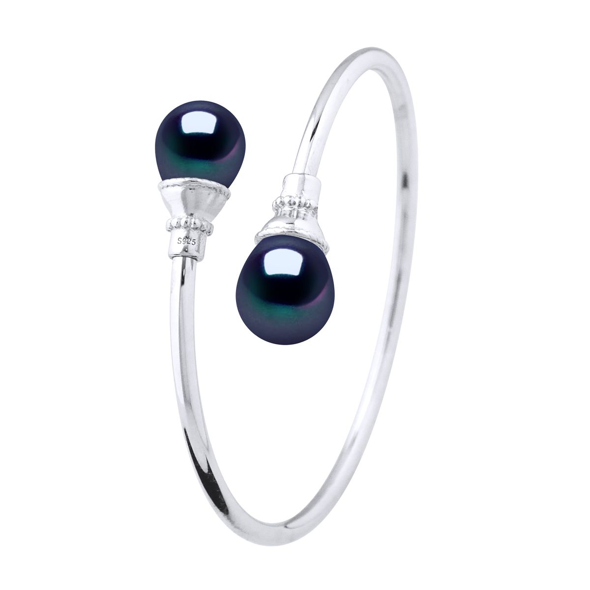 Eleganter offener Armreif mit Perlen-Duo