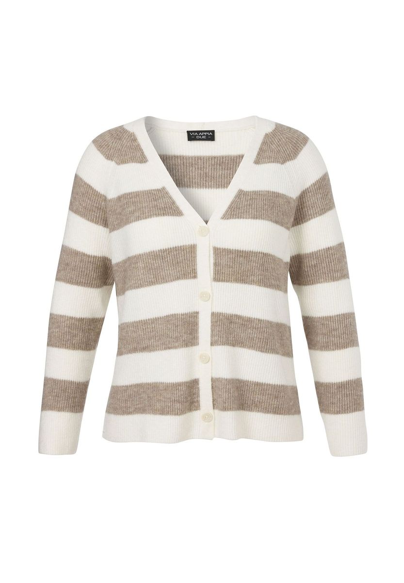 Gestreifte Feinstrickjacke mit V-Ausschnitt
