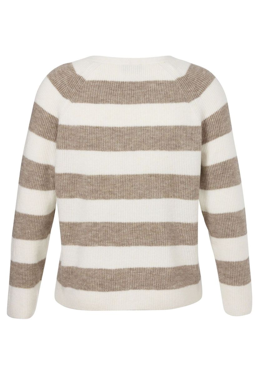 Gestreifte Feinstrickjacke mit V-Ausschnitt