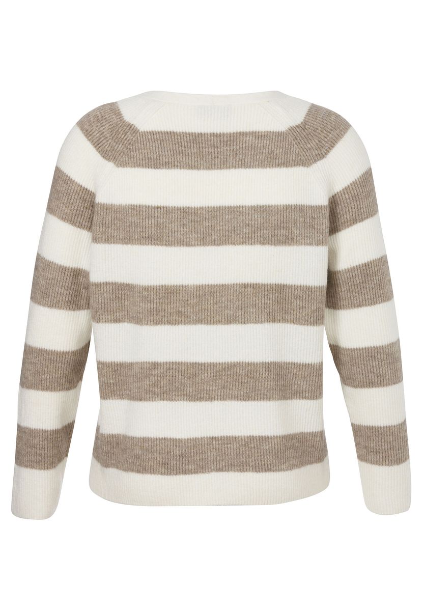 Gestreifte Feinstrickjacke mit V-Ausschnitt