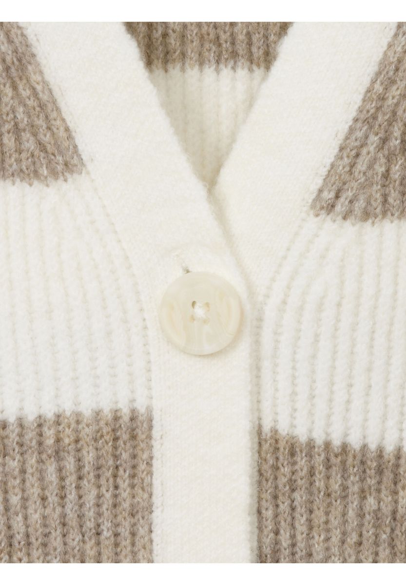Gestreifte Feinstrickjacke mit V-Ausschnitt