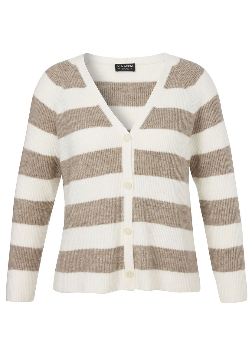 Gestreifte Feinstrickjacke mit V-Ausschnitt