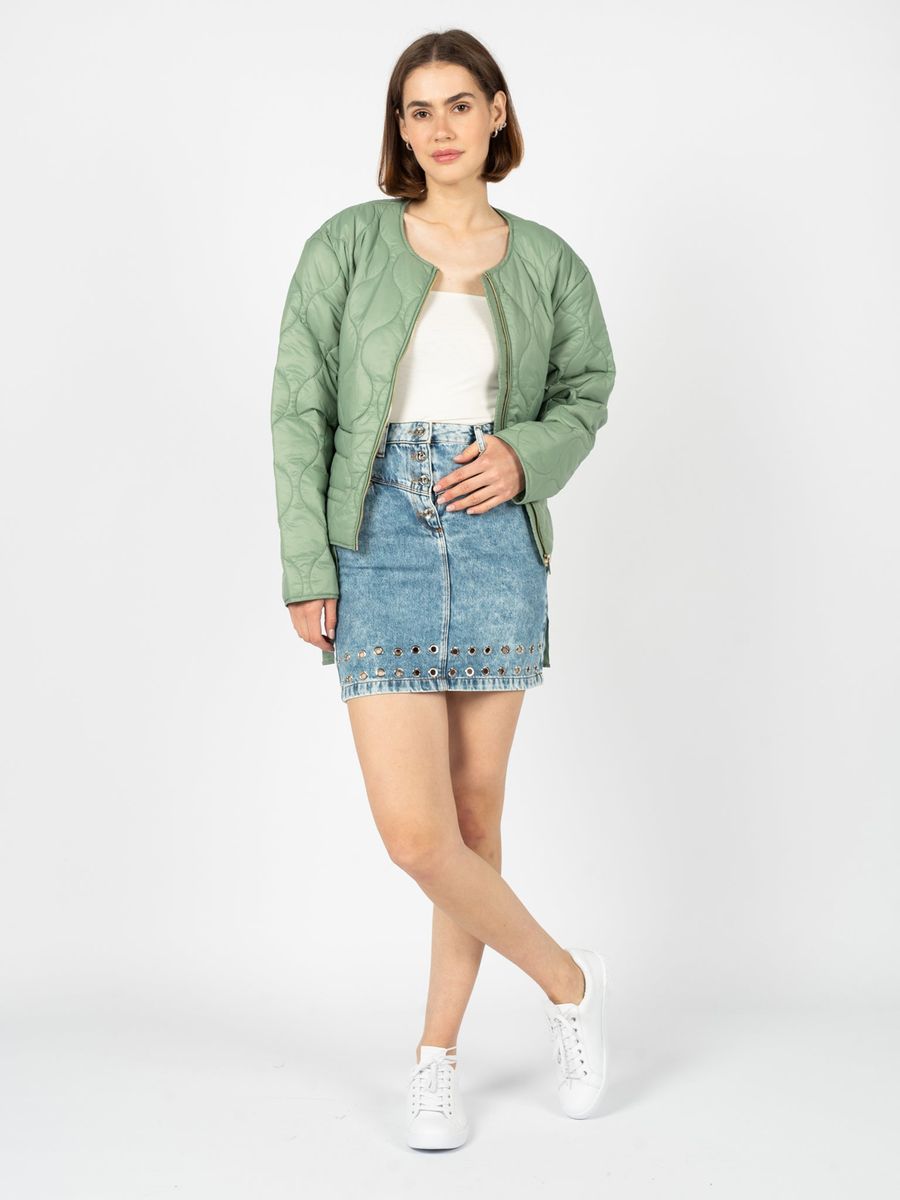 Besetzter High-Waist Denim Minirock