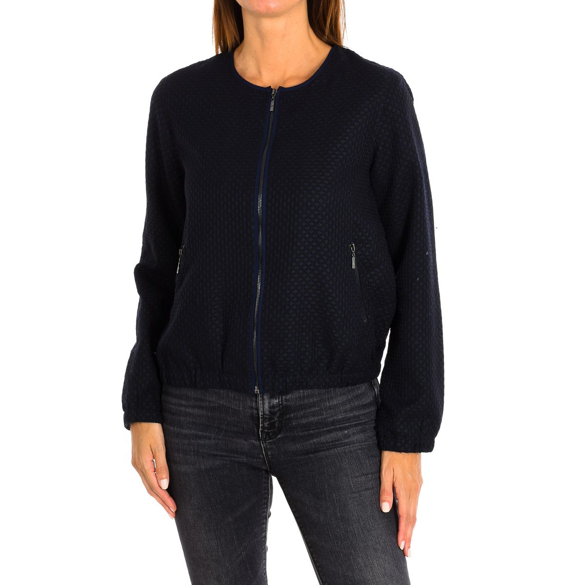Leichte strukturierte kragenlose Jacke