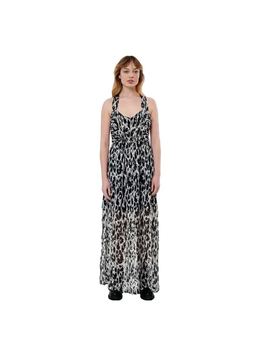 Maxikleid mit Leopardenmuster und Neckholder
