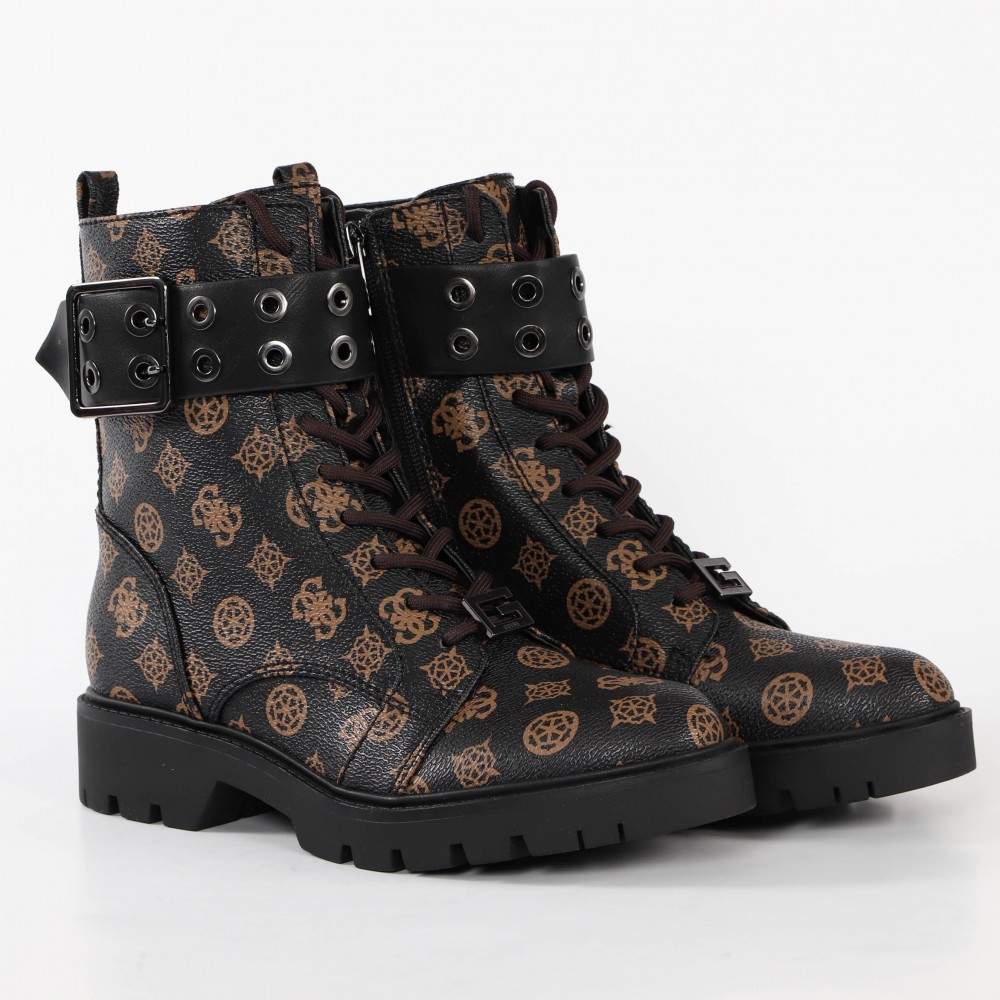 Schnürboots mit Monogramm-Muster und Schnalle