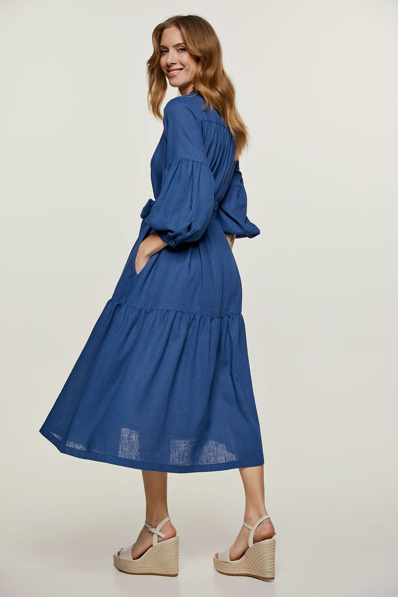 Gestuftes Midikleid in Leinenoptik