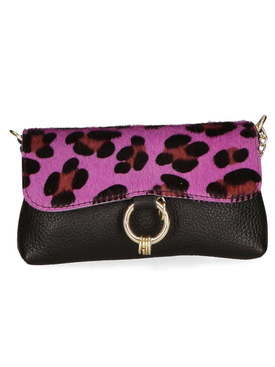 Leder-Clutch mit Leopardenmuster