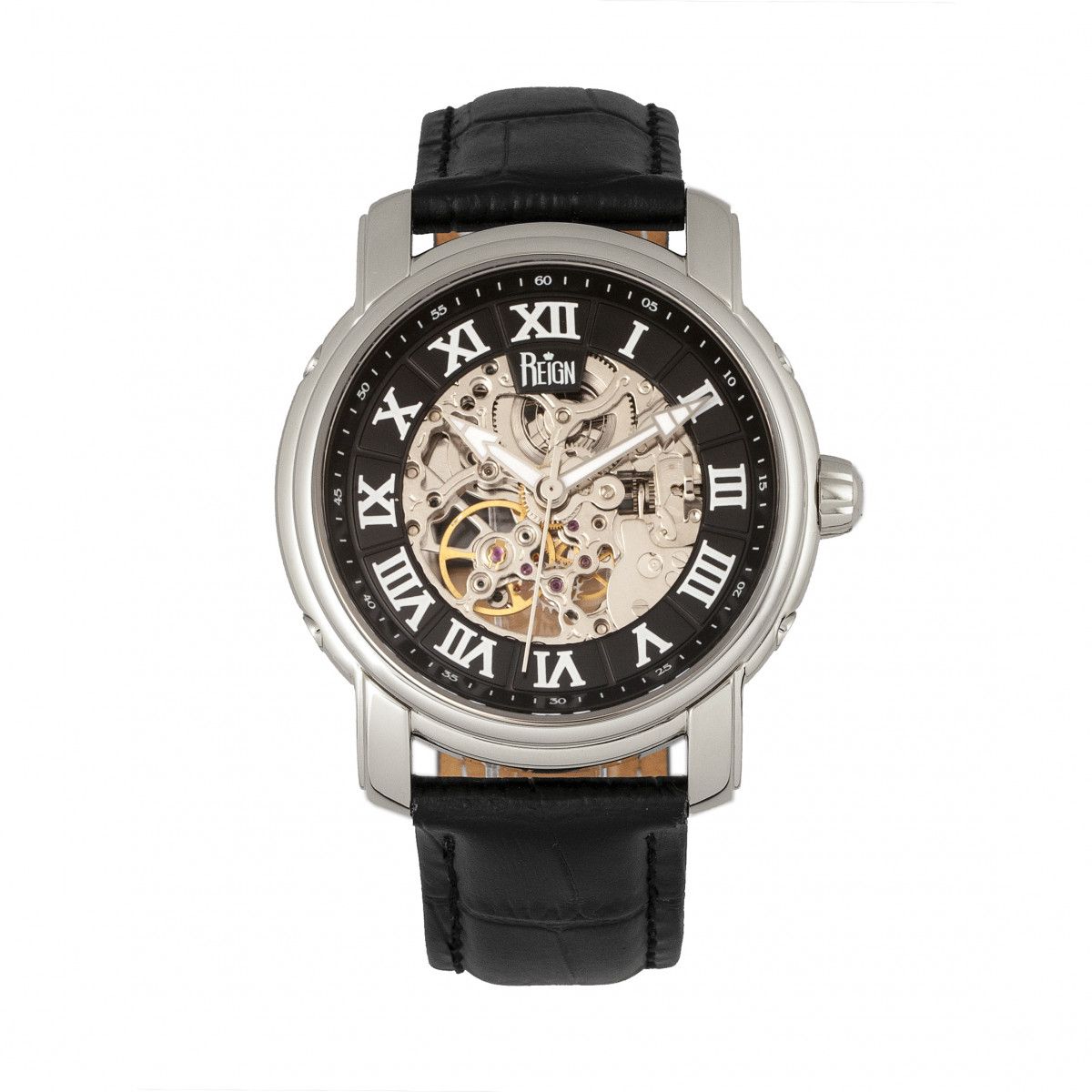 Skelett-Automatikuhr mit Lederarmband