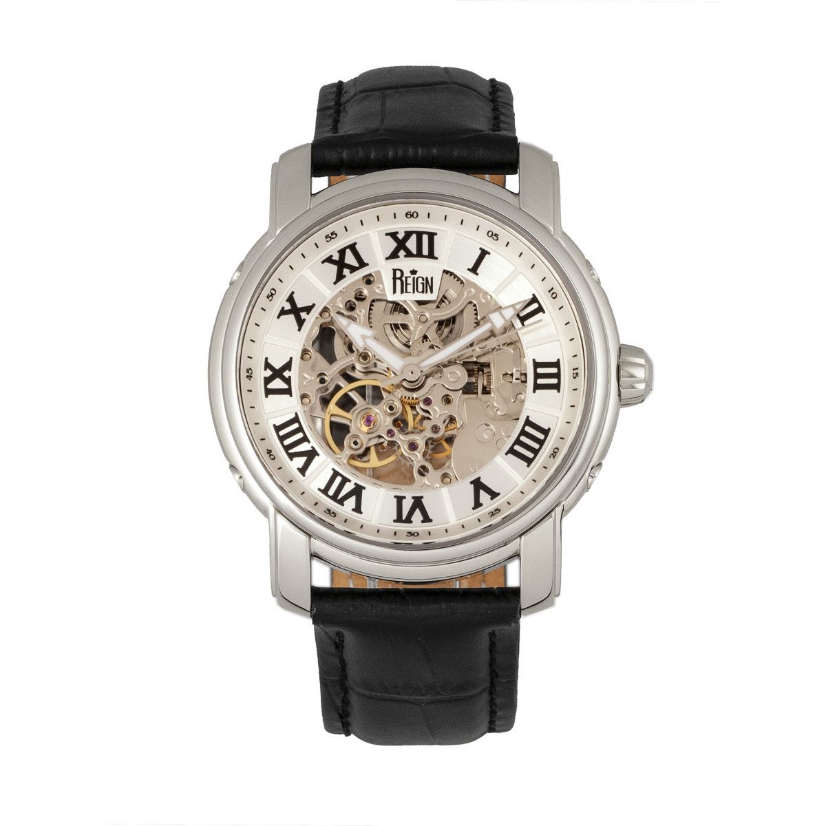 Skelett-Automatikuhr mit Lederarmband