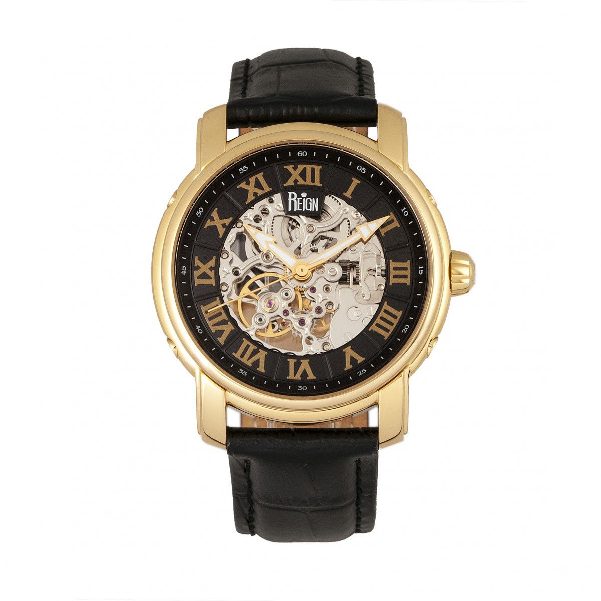 Skelett-Automatikuhr mit Lederarmband