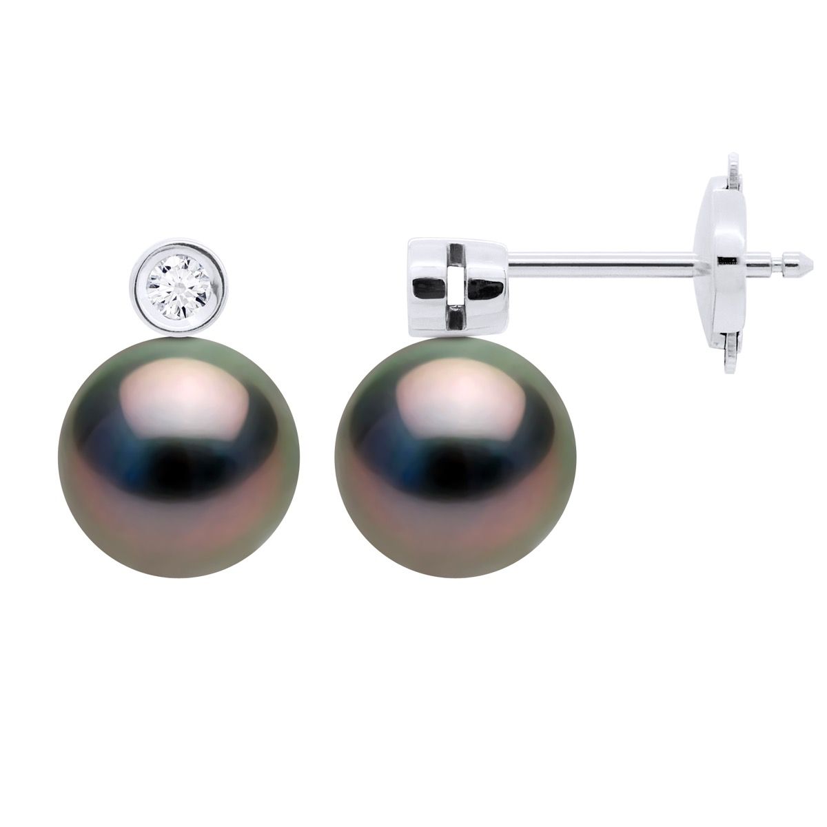 Tahiti-Perlenohrstecker mit Diamanten