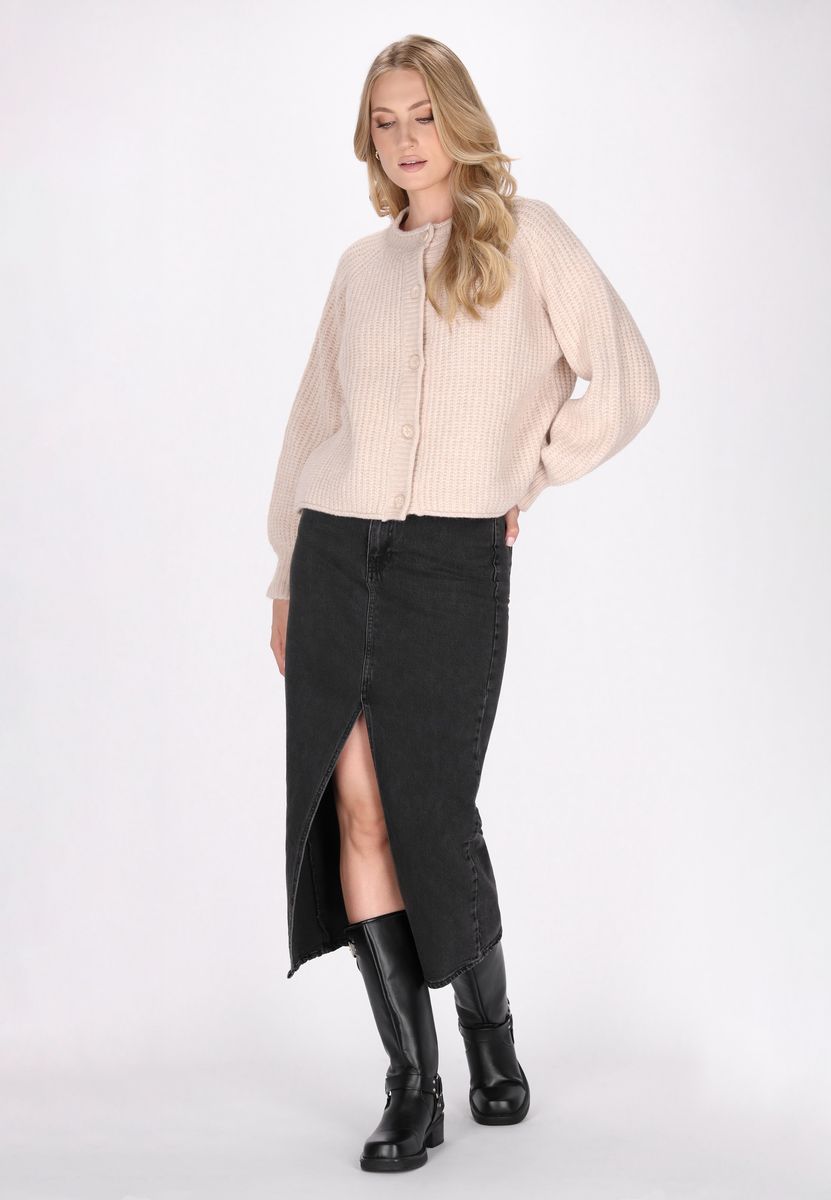 Strukturierter Strick-Cardigan mit Puffärmeln