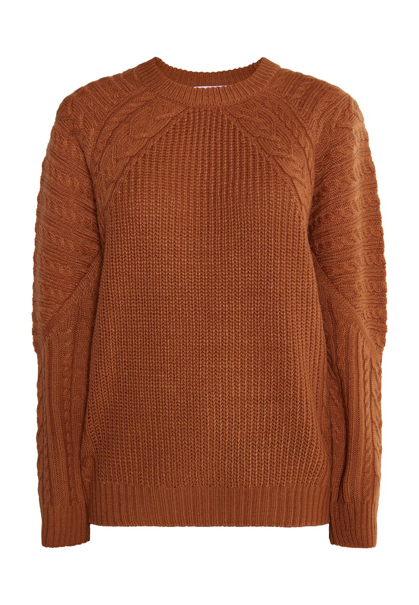 Strukturierter Raglanpullover mit Zopfmuster