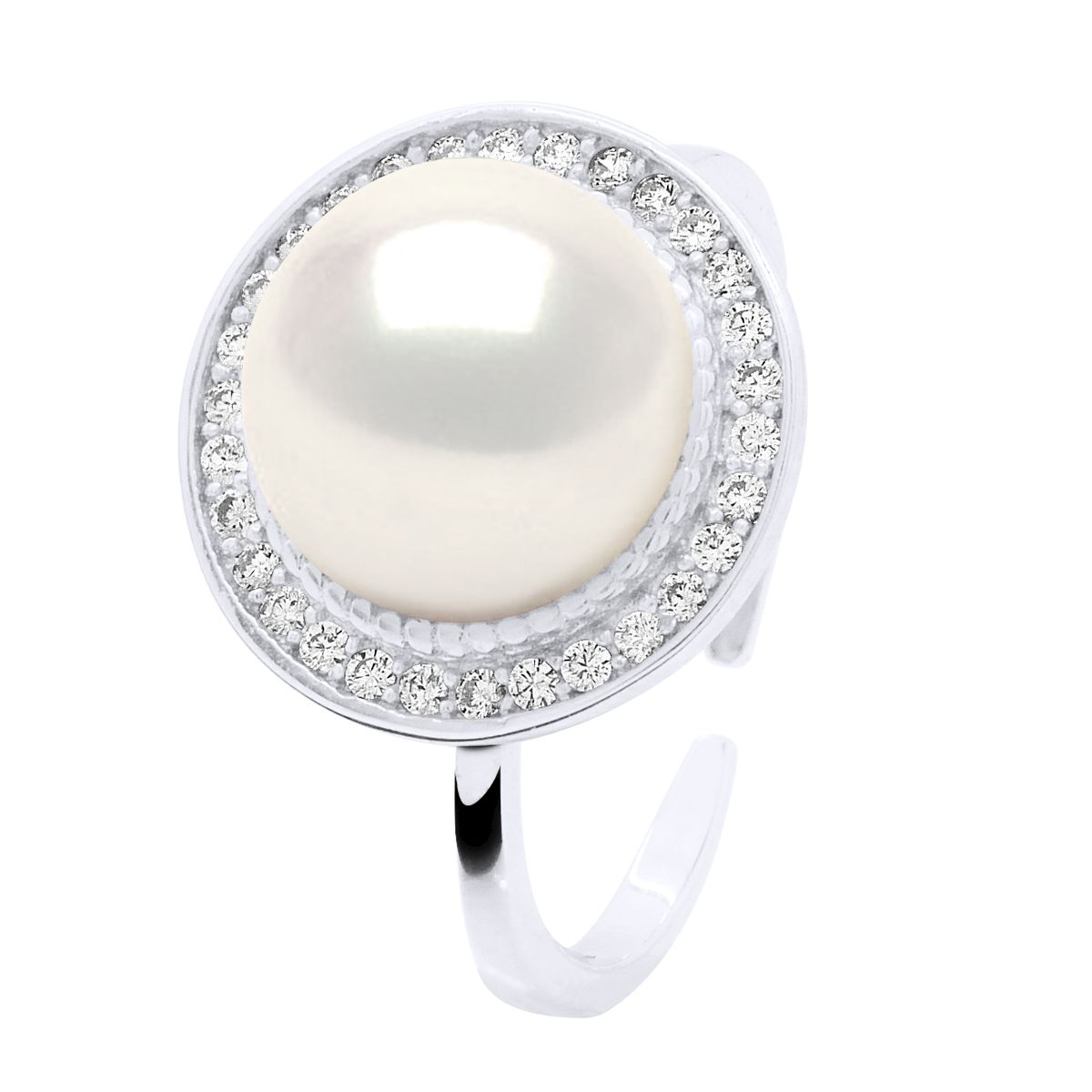 Eleganter Perlenring mit Zirkonia-Kranz