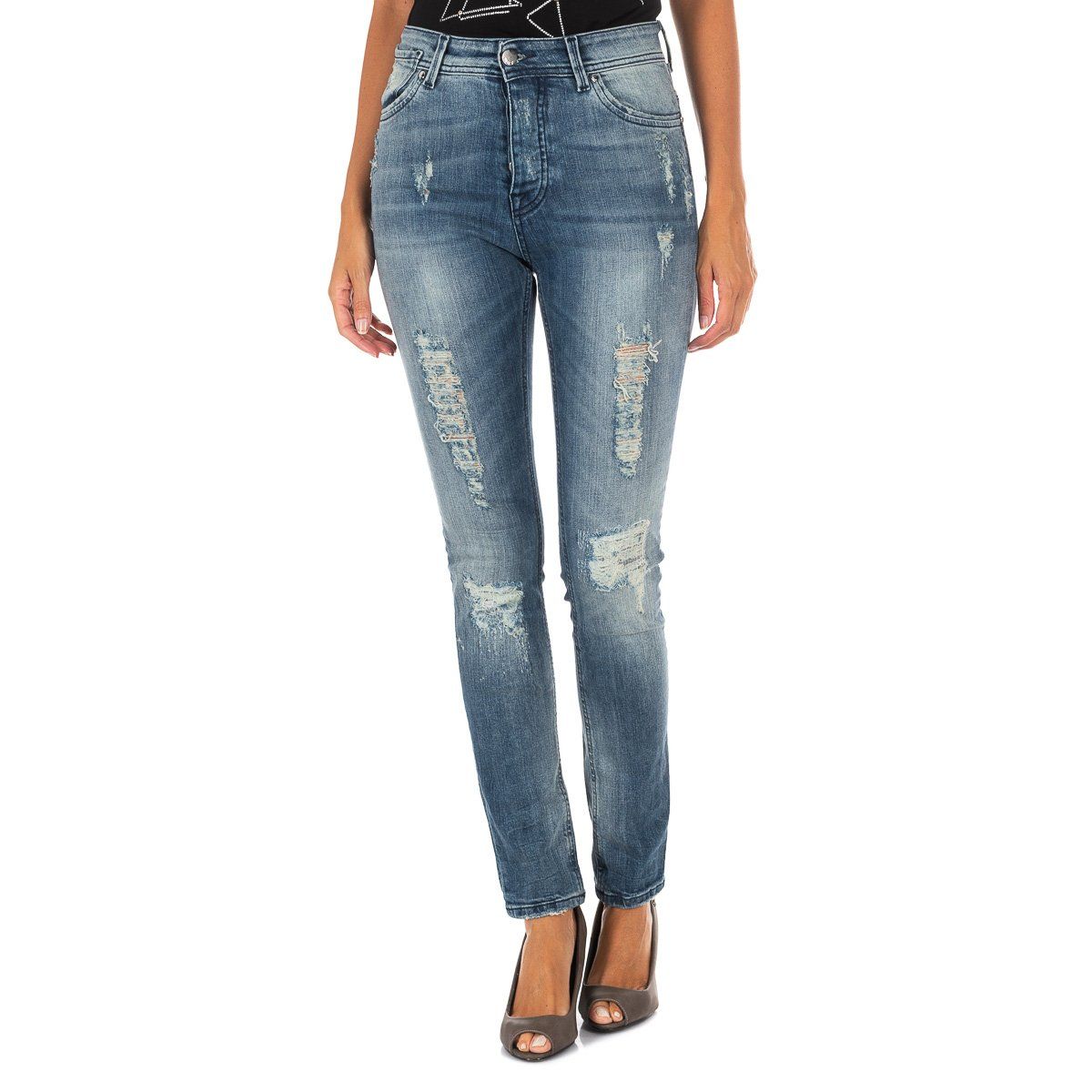 Distressed High-Rise Skinny-Jeans