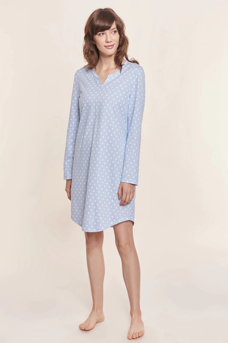 Langärmeliges Nachthemd mit Polka-Dots