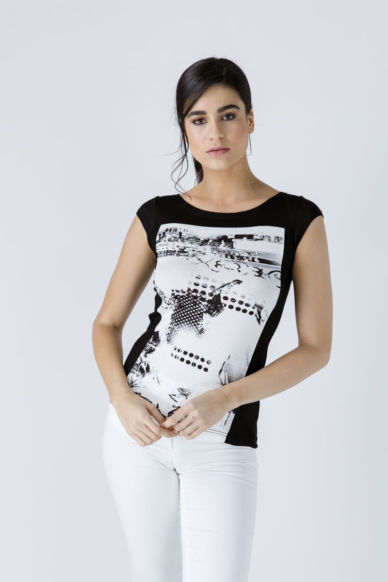 Top mit Grafikprint und Flügelärmeln