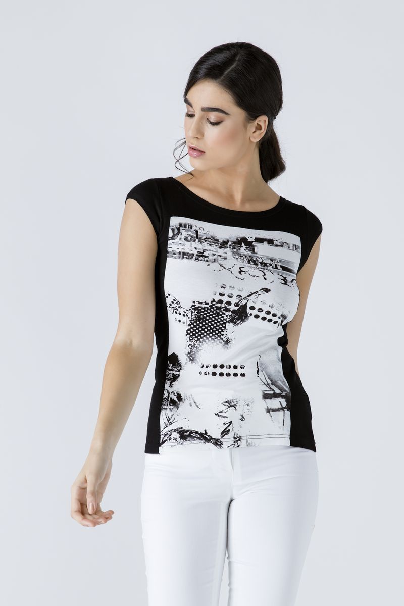 Top mit Grafikprint und Flügelärmeln