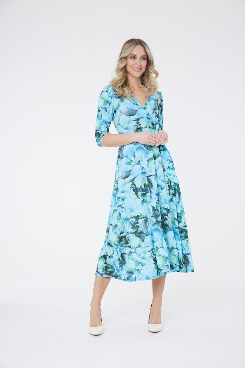 Midi-Wickelkleid mit Blumendruck