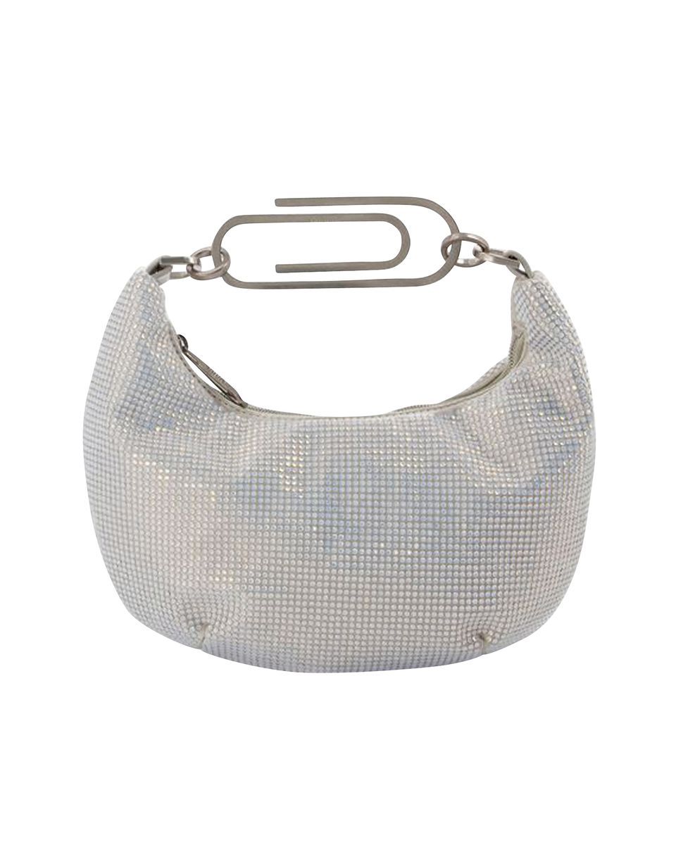 Schultertasche mit Strass und Büroklammer-Griff