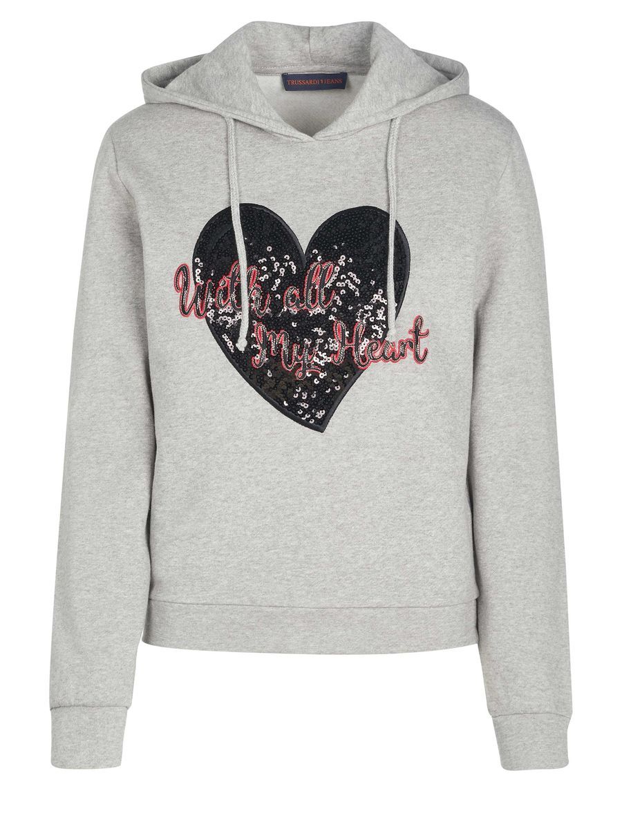 Kapuzenpullover mit Herz-Pailletten