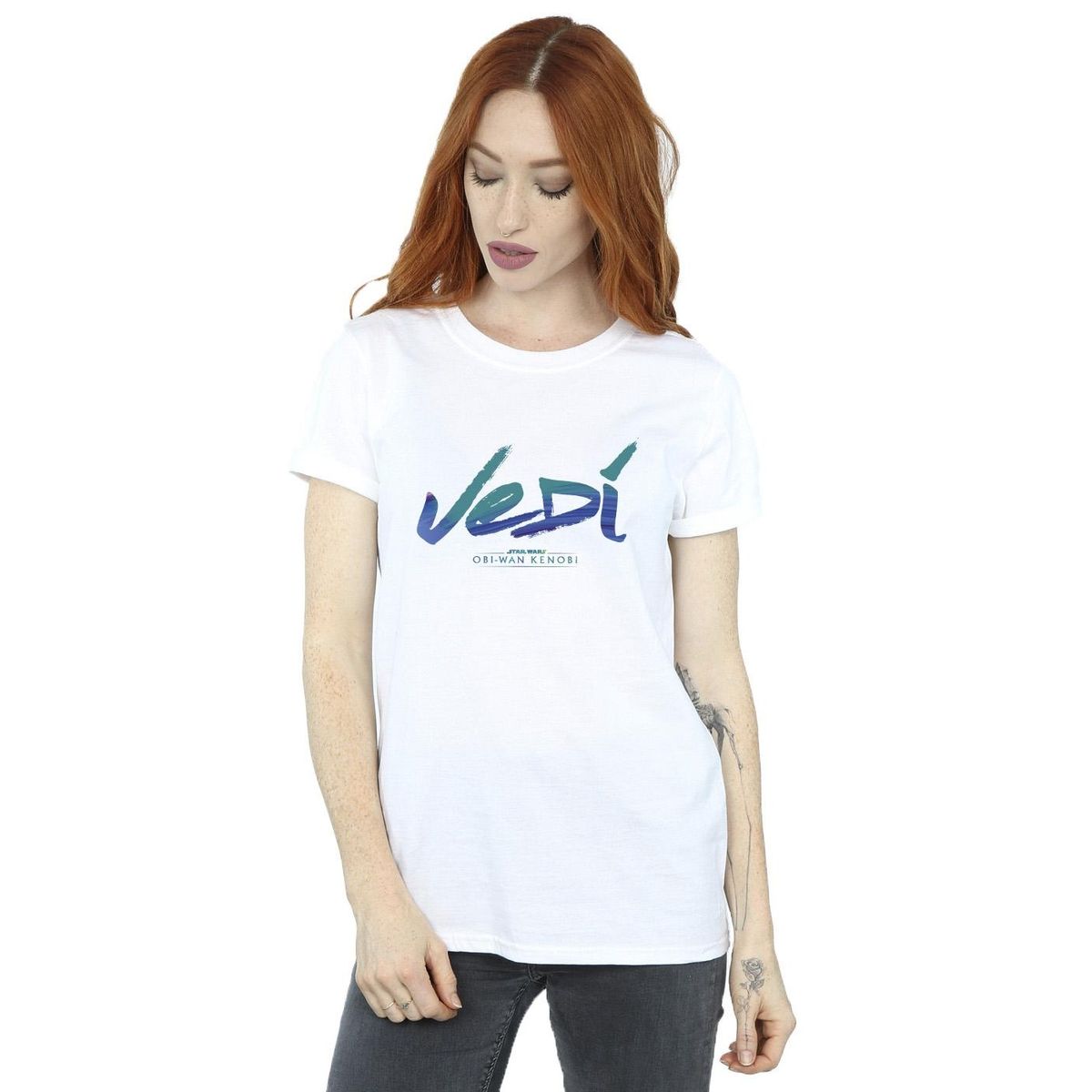 Boyfriend-T-Shirt mit Jedi-Schriftzug
