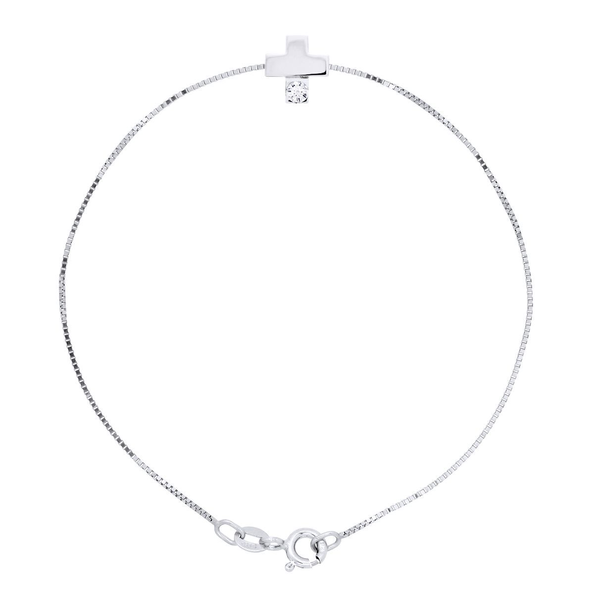 Minimalistisches Silberarmband mit Kreuz und Diamant
