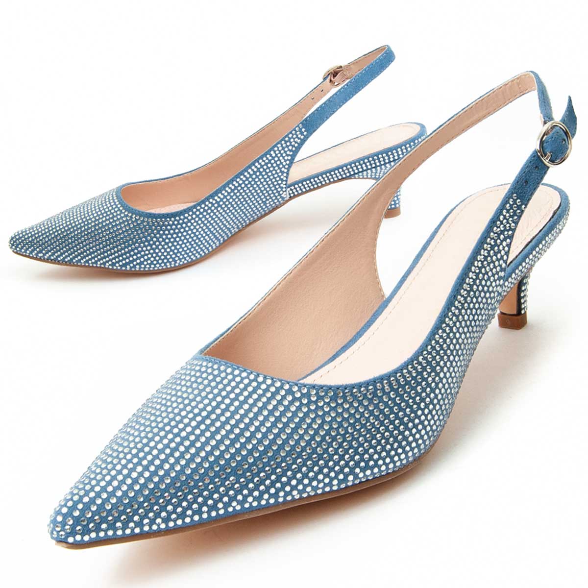 Slingback-Kitten-Heels mit Strassbesatz
