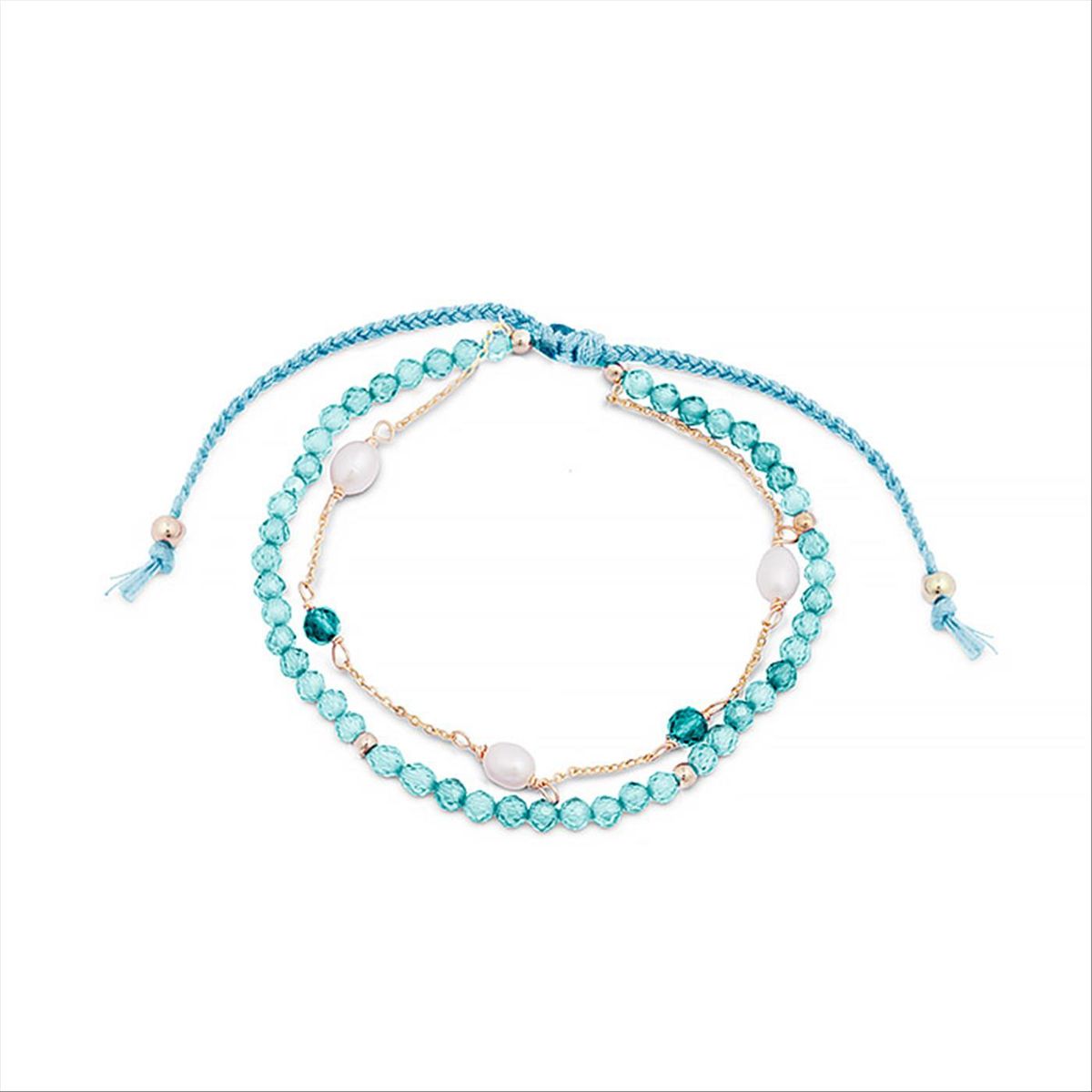 Mehrlagiges Armband mit Amazonit und Perlen