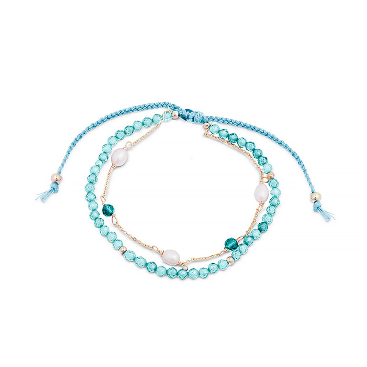 Mehrlagiges Armband mit Amazonit und Perlen