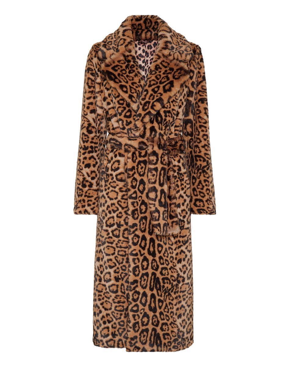 Leopard-Faux-Fur-Mantel mit Gürtel