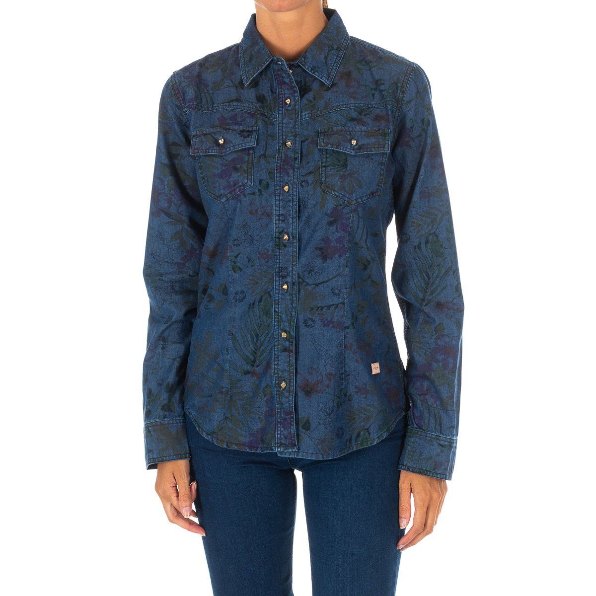 Denimhemd mit floralem Western-Print