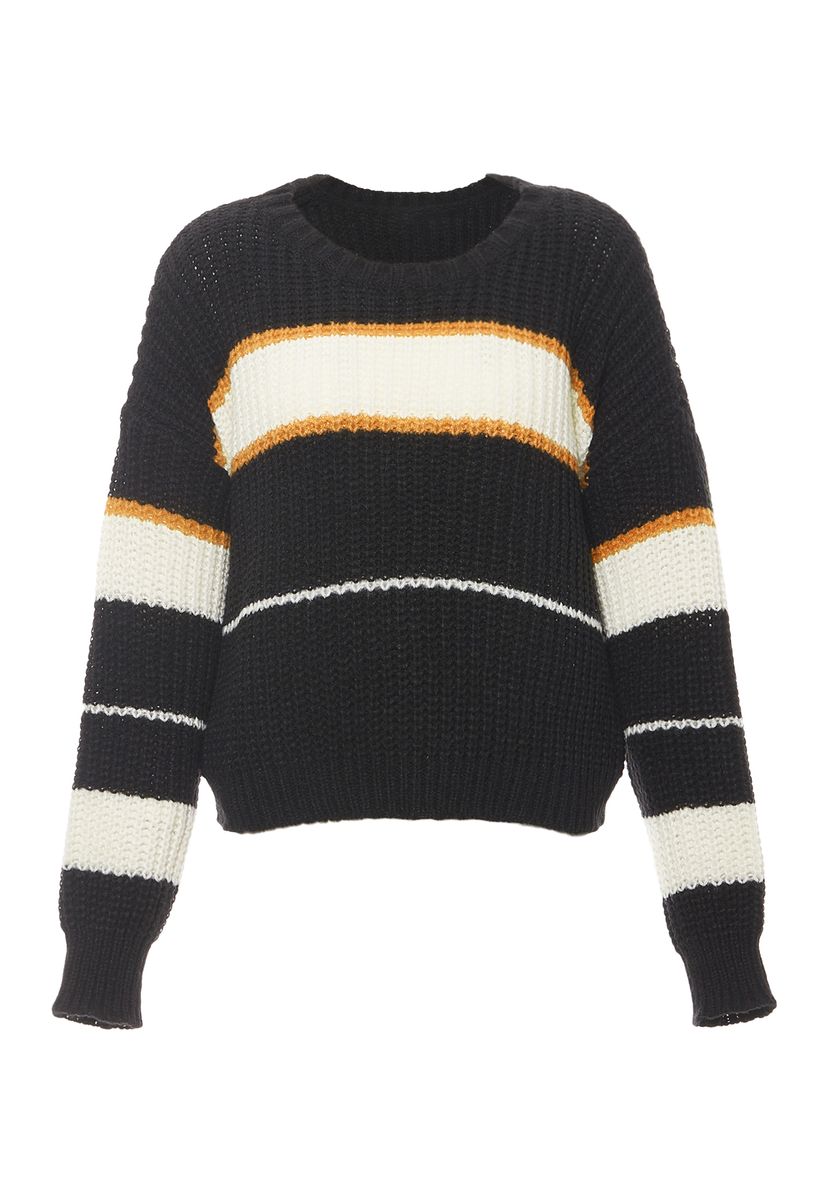 Gerippter gestreifter Cropped-Pullover