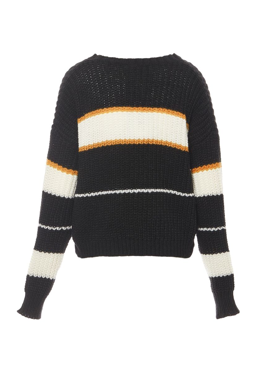 Gerippter gestreifter Cropped-Pullover