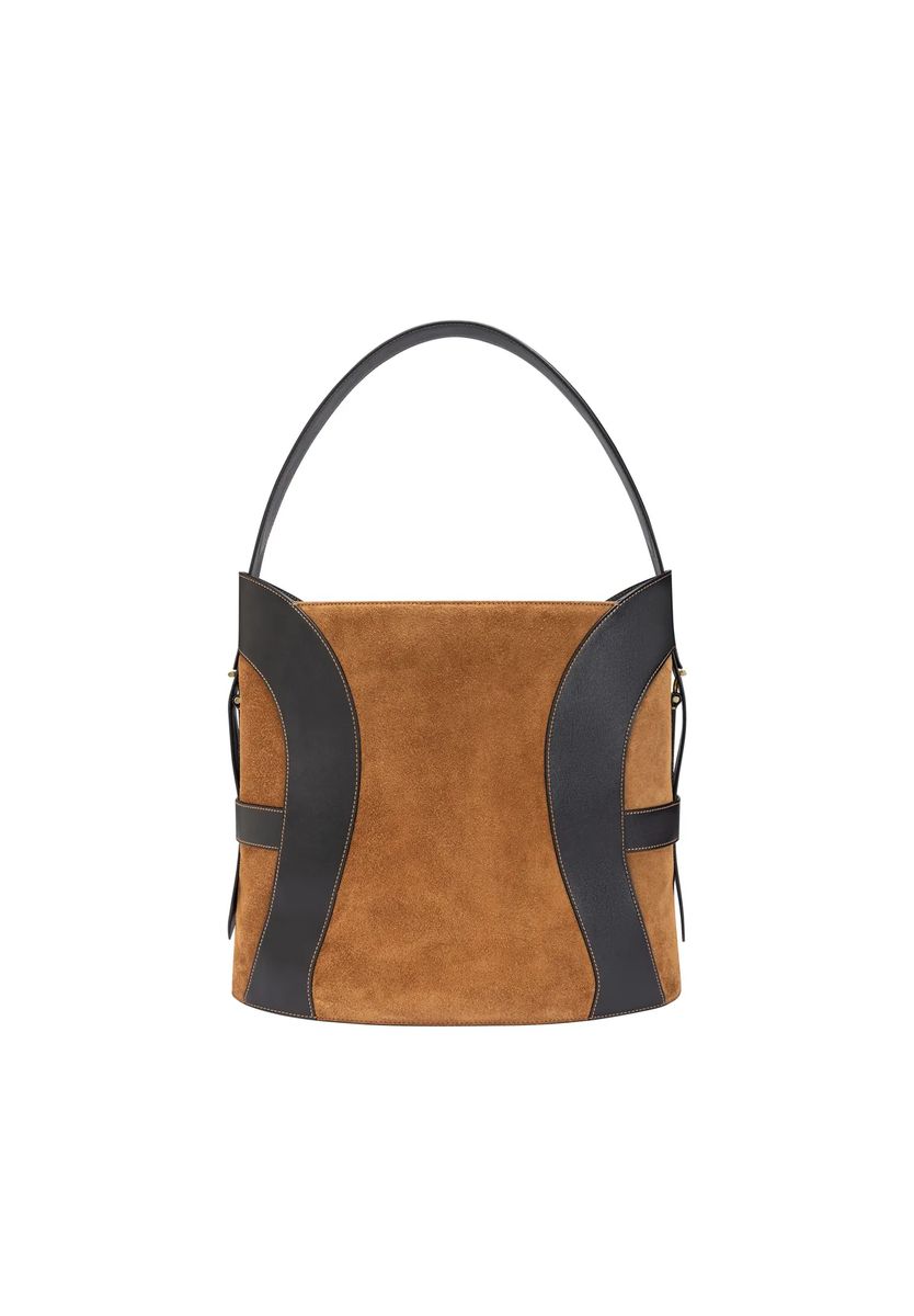 Beuteltasche aus Wildleder und Glattleder