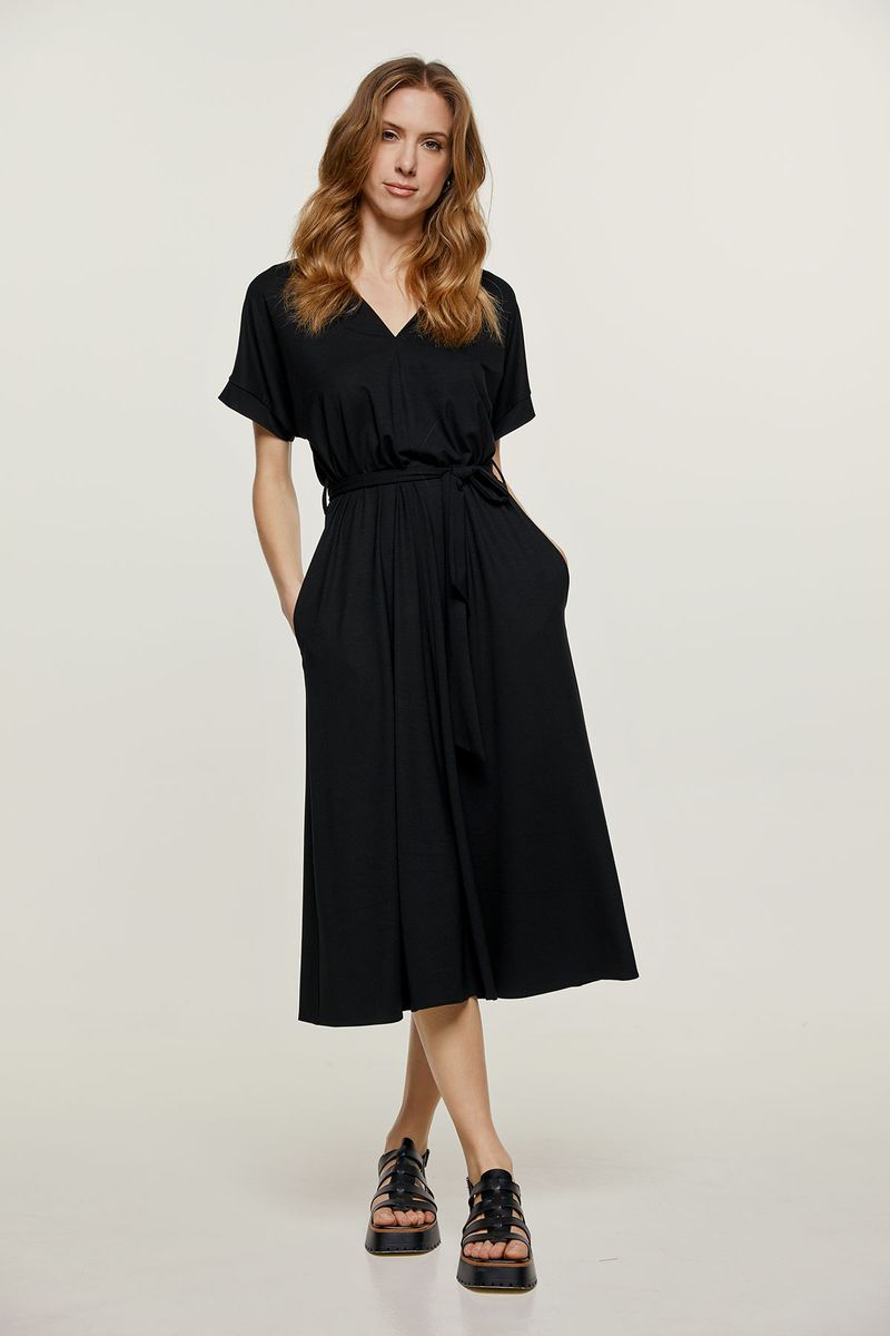 Midi-Jerseykleid mit V-Ausschnitt