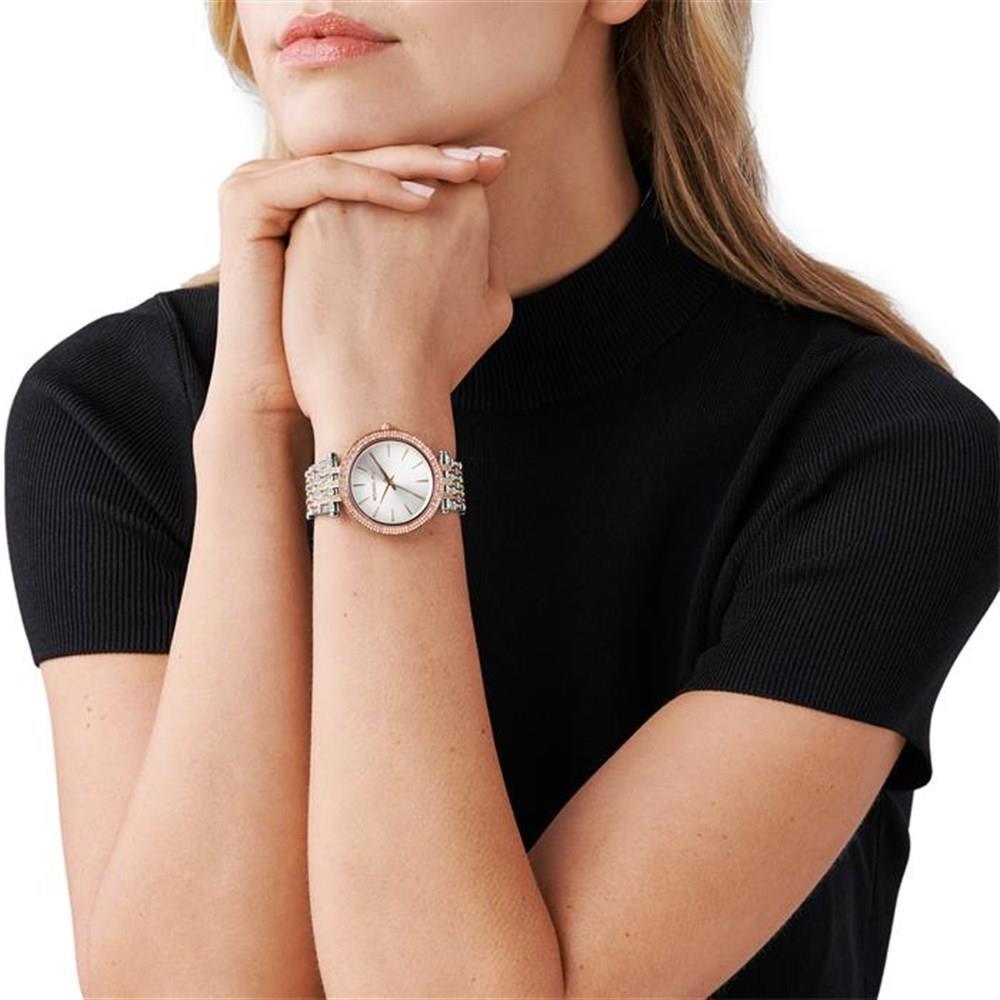 Kristallbesetzte dreifarbige Gliederketten-Uhr