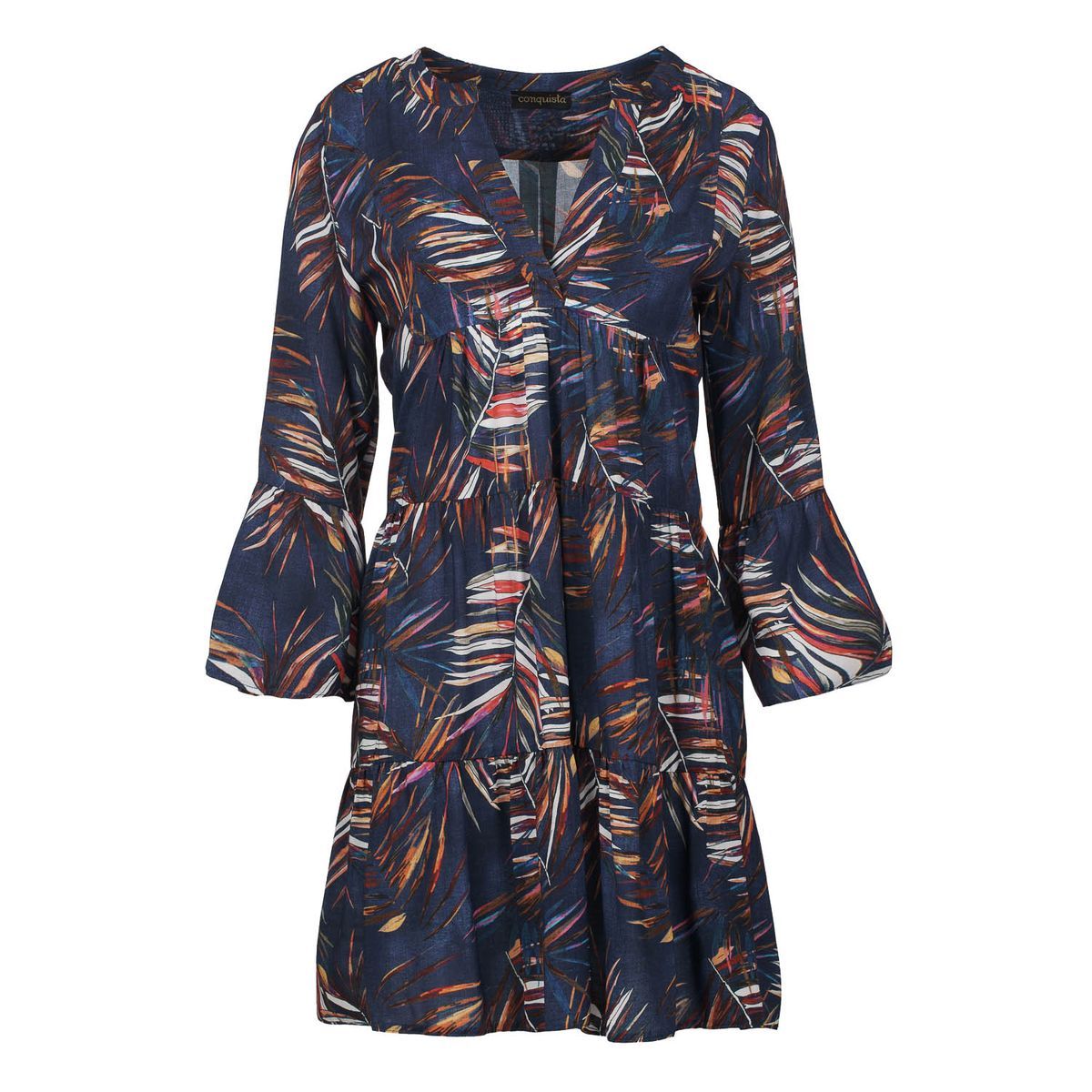 Gestuftes Minikleid mit Blattmuster