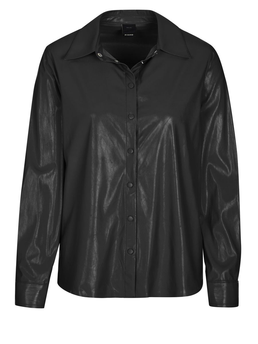 Glatte Kunstleder-Bluse mit Knopfleiste