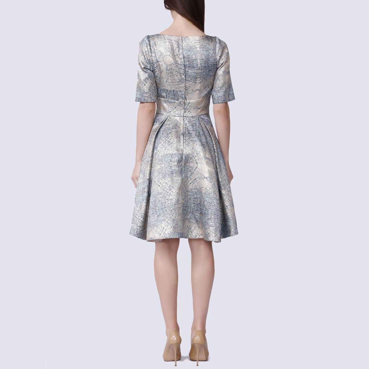 Elegantes ausgestelltes Jacquard-Cocktailkleid