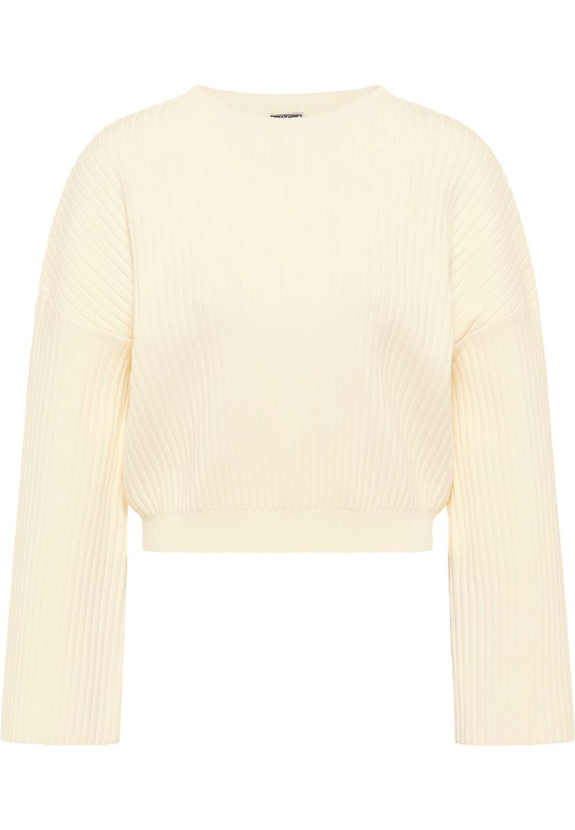 Gerippter Strickpullover mit Glockenärmeln