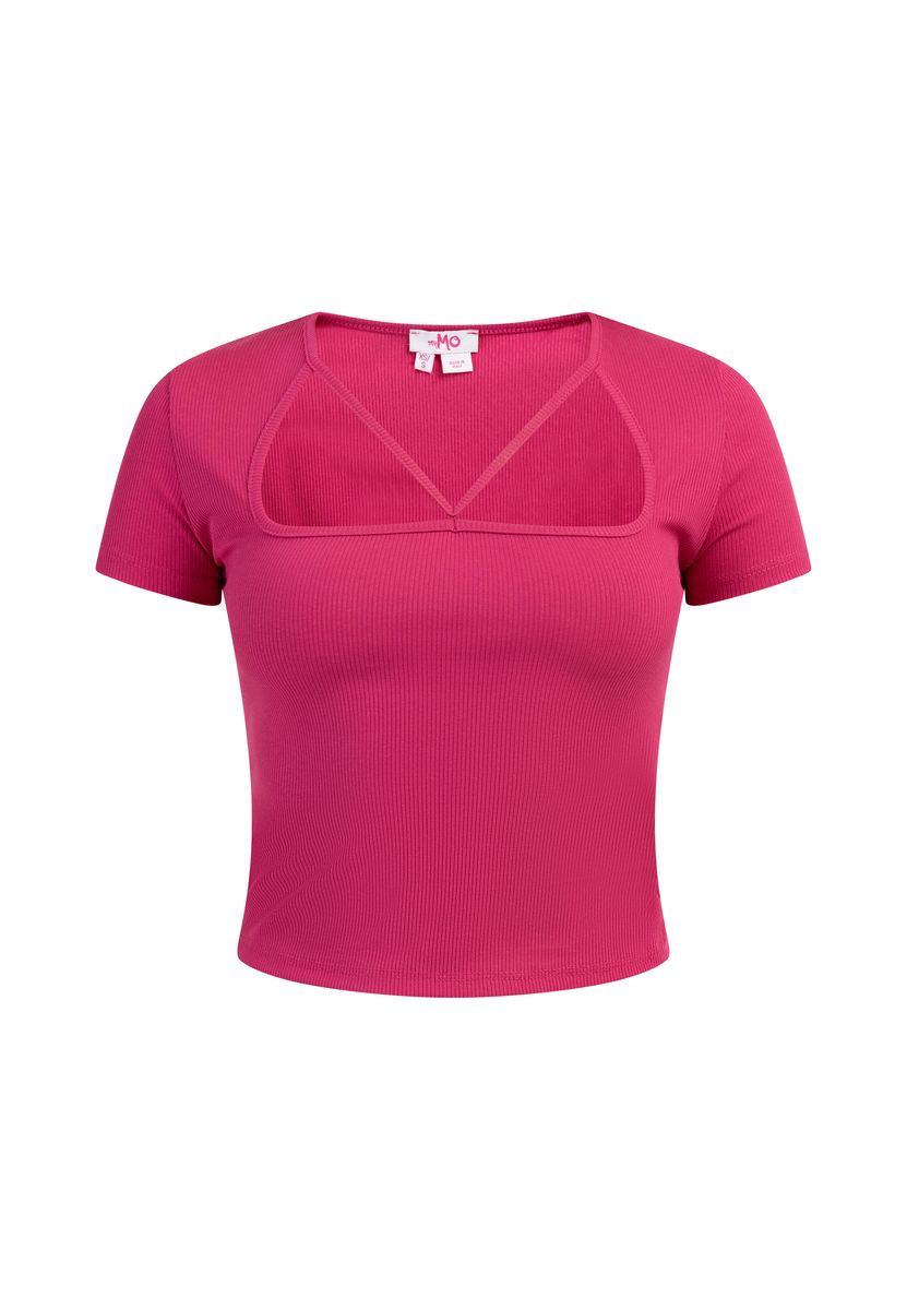 Rippstrick-T-Shirt mit Cut-out-Ausschnitt