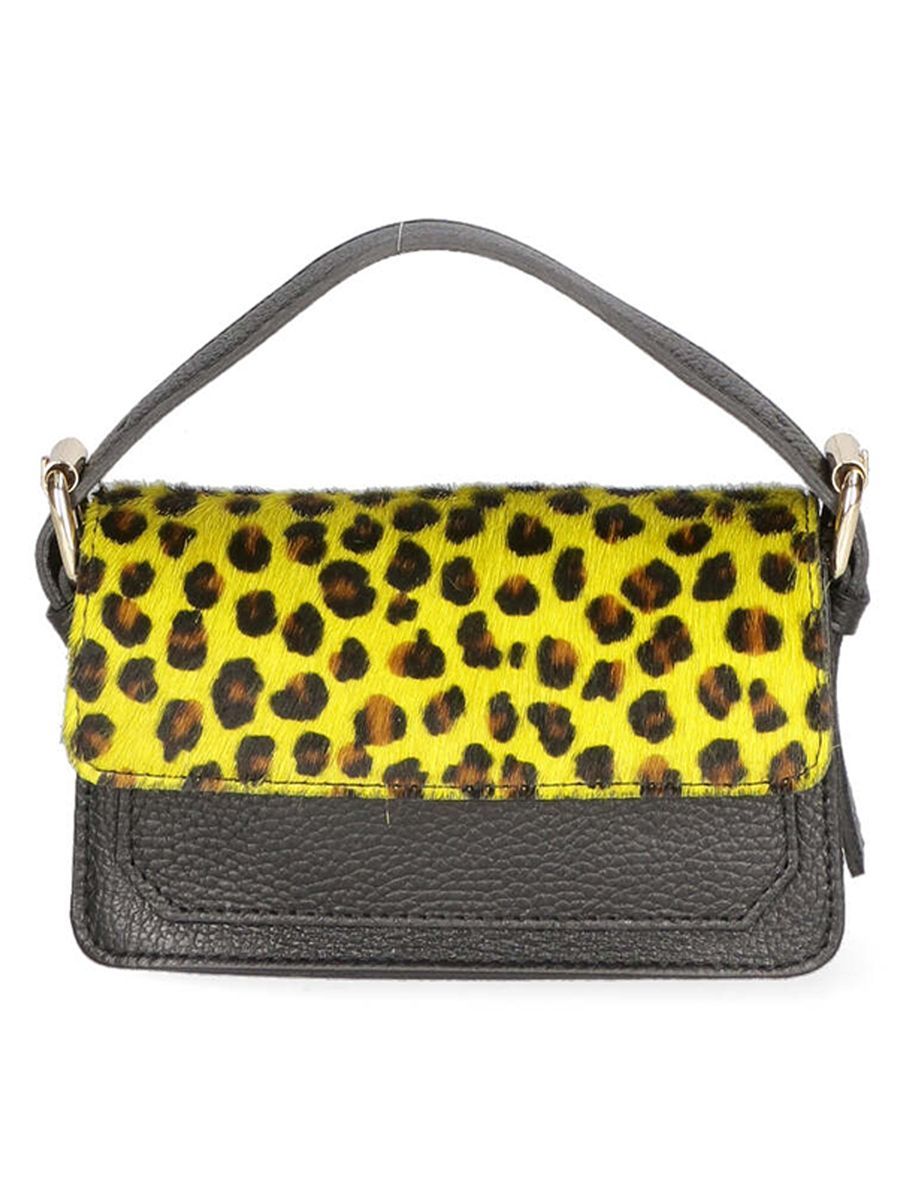 Schultertasche mit Leopardenmuster aus Leder
