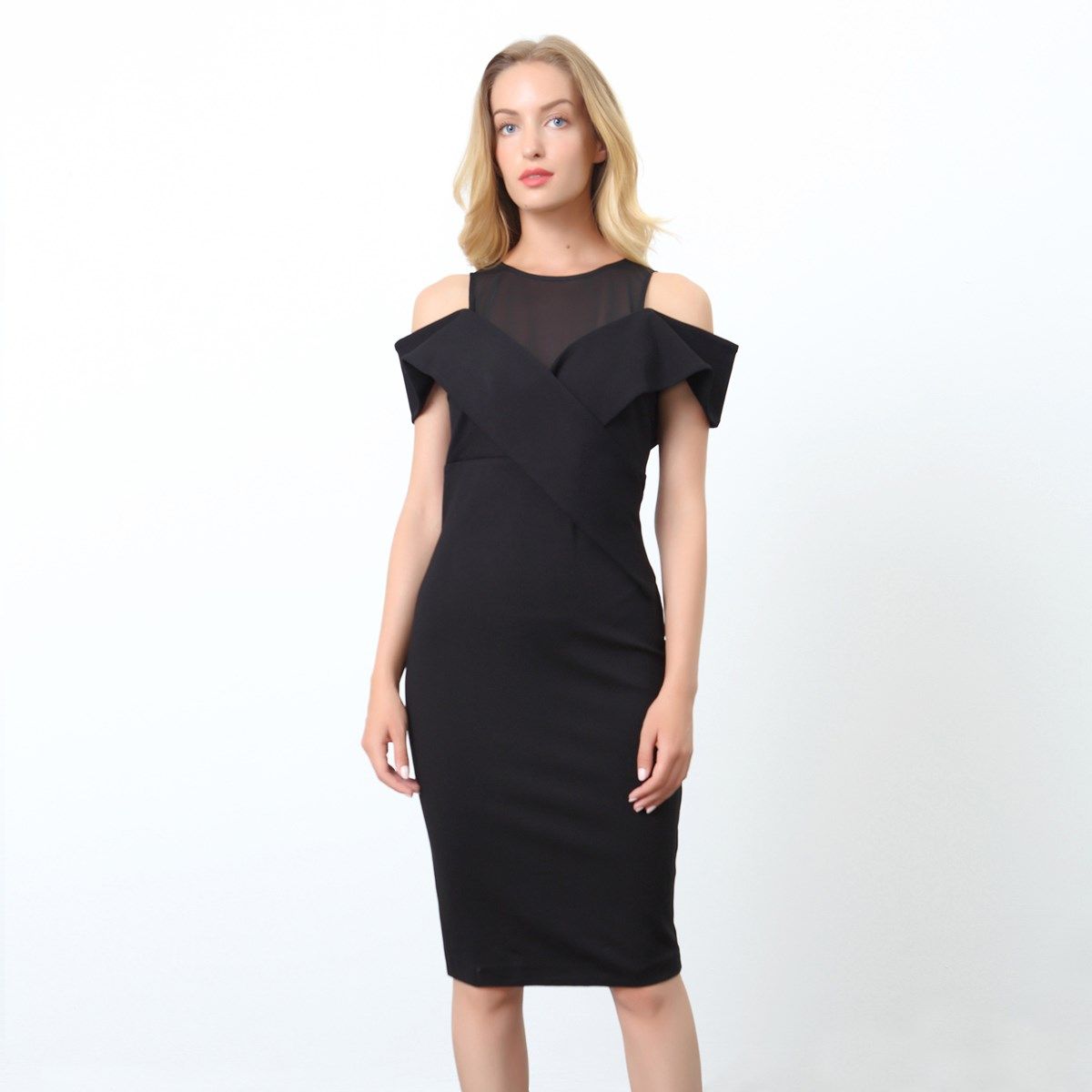 Körperbetontes Bardot-Midi mit Mesh