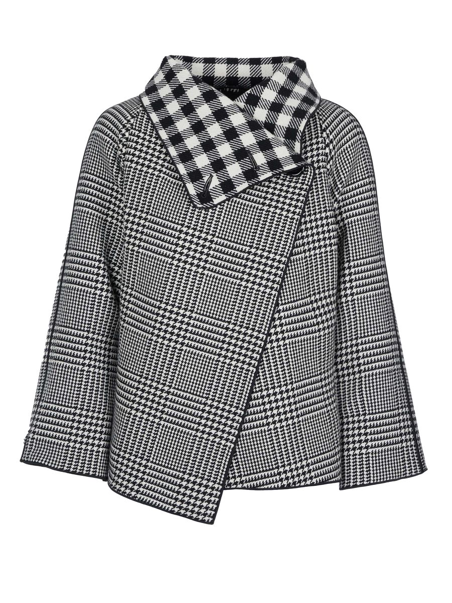 Asymmetrisches Woll-Cape mit Grafikkaros