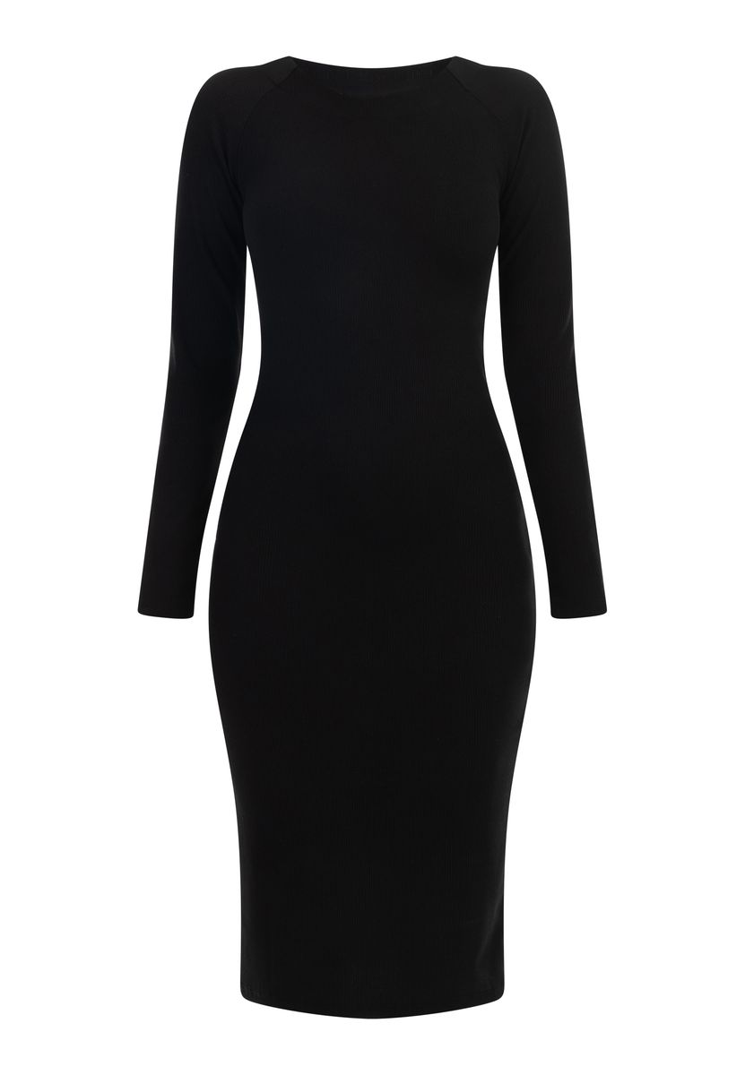Geripptes Bodycon-Midikleid mit Langarm