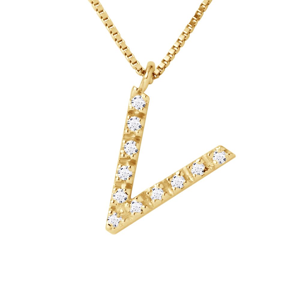 Diamant-Initialen-Halskette mit Buchstabe V